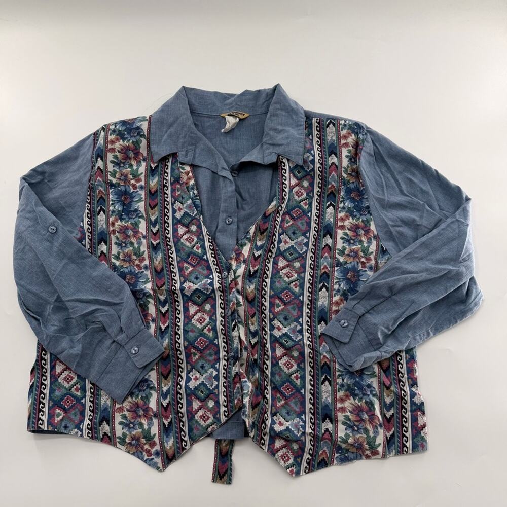 Vintage 90s Western Button Up Vest Patterned Top Shirt Made in USA Paper Tag